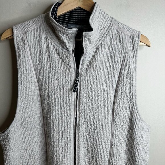Habitat Sleeveless Beige Gray Full Zip Tunic Vest Sz L Waffle Pockets Lagenlook - Picture 2 of 13